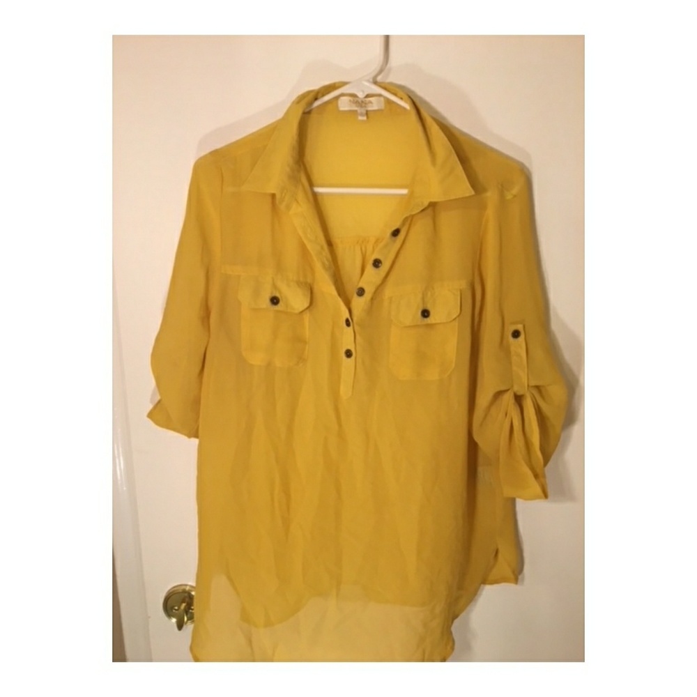 🌻· NANA Translucent Polyester Yellow Blouse L ·🌻